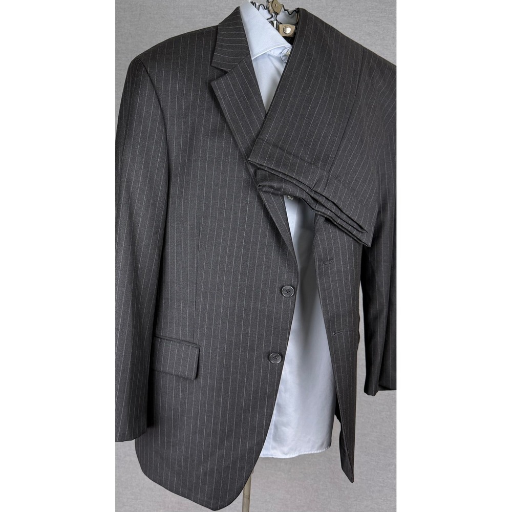 John W. Nordstrom Loro Piana Super 110s Wool Pinstripe Suit 44L 35x29 Gray